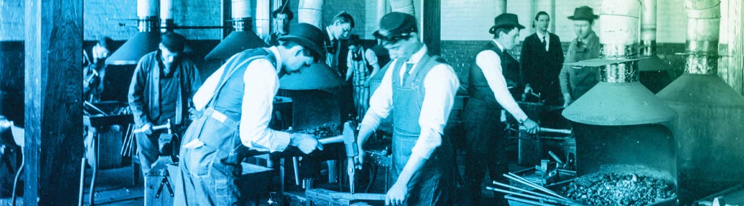 a group of male students at work in the campus foundry circa 1890