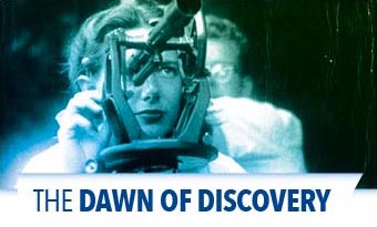 button with text that reads the dawn of discovery